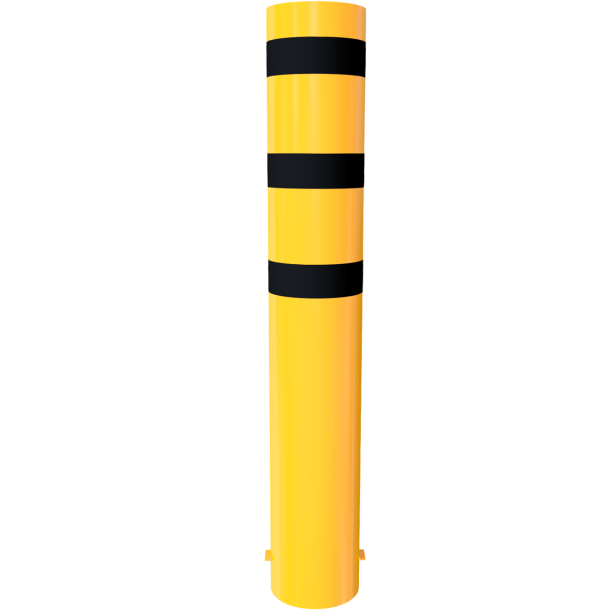 Bollard | steel tube  323 x 5,0 mm | yellow / black | hot-dip galvanized and yellow coatedwith three black reflecting stripes | total length: 2400 mm | with welded steel cap